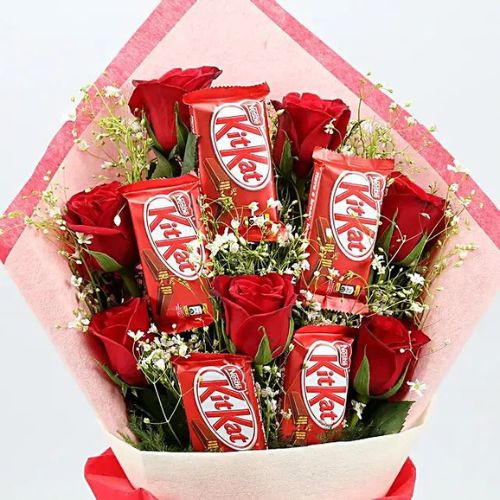 Nestle Kitkat Chocolates with Red Roses Bouquet